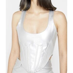 Maniere De Voir Silver Metallic Pleather Corset Top Sz 6 Bachelorette Glam Rave